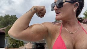 POV Muscle Worship with TaperedPhysique | Oiled Bikini Flexing by the Pool