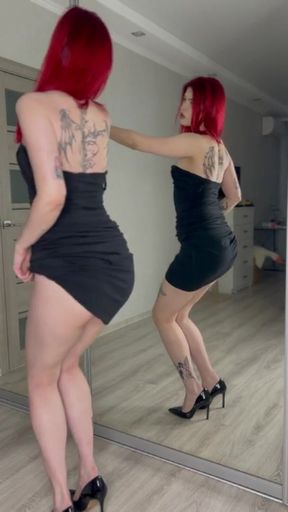 Thrilling moment from &quot;Dance sexy redhead in long black tight dress&quot;