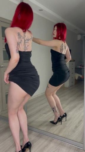 Thrilling moment from &quot;Dance sexy redhead in long black tight dress&quot;