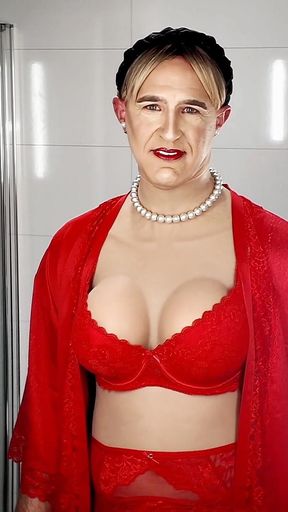 Sissy in Red Lingerie.