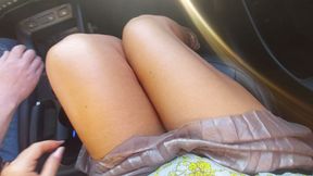 An elegant mature lady with beautiful legs in high heels seduces a taxi driver in the morning