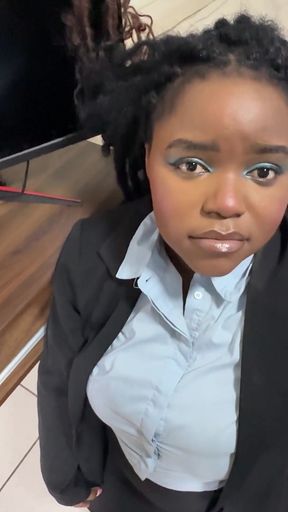 Ebony Secretary Gets a Promotion Through a Tiny Hole in Her Skirt