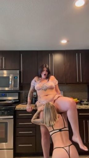 Big booty milf gets ass eaten by tiny college teen who cant reach shelf