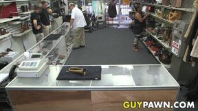 Hunky pawnbroker banging customer in the back room