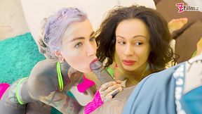 Lily Lu And Stacy Bloom - Big Tits Chick Joins Tattoo Couple For Threesome - Rimming, Bj, Facial