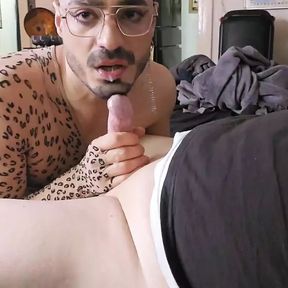 Stepdad uses sissy femboy while studying and squirts in his mouth