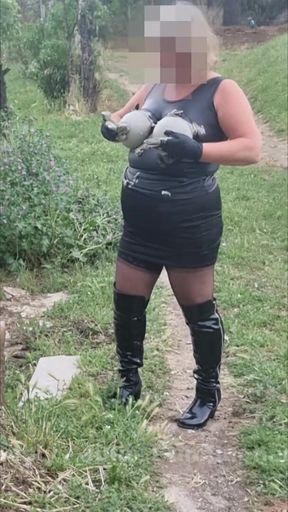 Outside Rubbing Mud Into Huge Boiund Tits in Pulic Set021