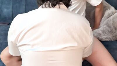 A busty classmate gets a blowjob instead of studying, and her stepmother catches them