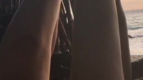 Beach flash and public masturbation with crowds nearby