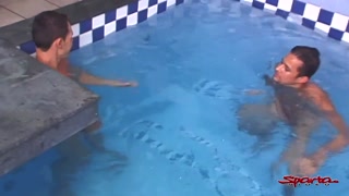 Brunette Boy Gets Double Dicked By Two Hunks Poolside!