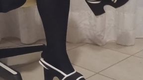 Side Calf Flex in Blue Chunky Heels & Stockings