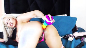 Blonde slutty suck dildo & takes it in the butt