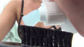 LorY brushes her teeth and blows bubbles c