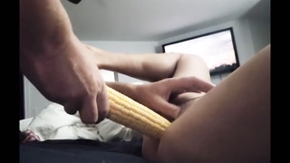Soccer Mom takes Small Corn Cob Insertion to Cum