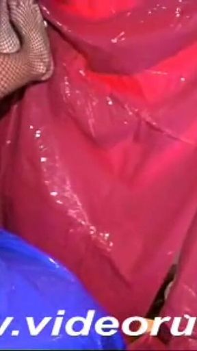 Vintage Red Latex Lingerie Glory Hole Action P2