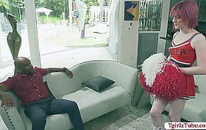 Petite white tranny Ella Hollywood sucks and fucks black coachs bbc