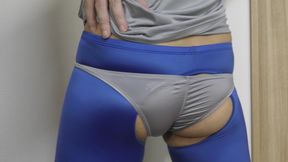 Blue Leggings & Silver Satin Panties