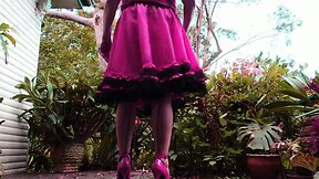 Sissy Ray in Pink Taffetta Faggot dress