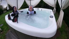 Two Naughty Nuns Get Wet In The Hot Tub