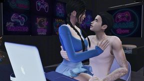 my friend distracted me from the computer with a blowjob under the table, and at the same time let me fuck her