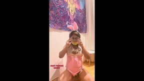 femme sandy - chastity sissy: peeing in bowl & swallowing (bunny outfit)