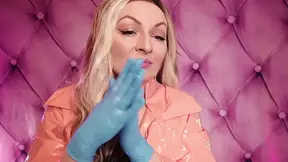 ASMR: blue nitrile gloves fetish - hot sounding - MILF in pink PVC coat�