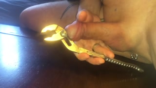 Big pliers stuffed inside huge cock painfull dick torture