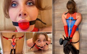 Kiki Daniels on Pantyhose Spiderwoman Trapped on Her Pvc Boots!ballgagged, Eagle Tie and Hogtied