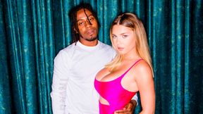 Cute busty model Gabbie Carter jumps on a long black dick