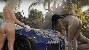 Asian teen Jade Luv & bubble covered BFFs slip out of their tiny bikinis