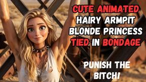 super cute sun kissed blonde animated hairy armpit princess so sexy she needs to be punished tied to a x frame in BDSM bondage fantasy struggle