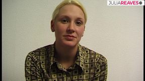 Blonde slut rubs clit and squeezes tits while naked