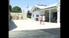 Three hot lesbians enjoy a steamy dildo shower in the bathroom