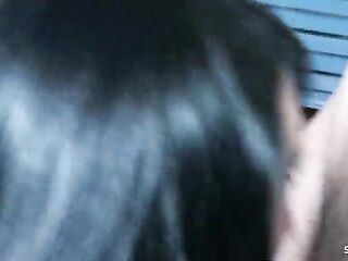 Slender ebony hair Teen with Mini Titties but Round Bouncing Booty entice Large Wang Co-Worker to Risky Screw