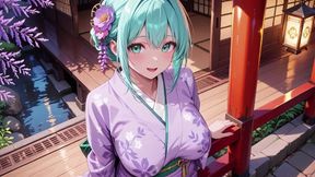 Purple Kimono Goddess! Can't Handle the Wetness Under the Red Torii Gate