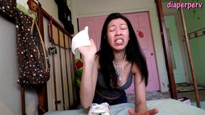 mean college girl has to change messy adult diaper!