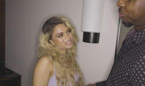 Blonde Destiny Cruz enjoys while sucking a big black penis