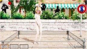 Small Vocaloid girl Kagamine Rin dances nude and shows off her shaved pussy and small tits