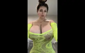 Elastic saggy wants to jump out of two cans of big natural saggy tits, oval, hard nipples transparent clothes