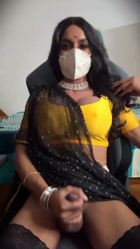 Crossdresser Jerking off in Saree
