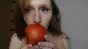 ASMR eating apple naked