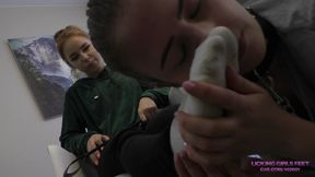 KIRA - Slave girl under the table - Sweaty socks and foot cleaning!