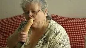 Obese BBW granny's home alone plays with big dildo