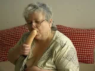 Obese BBW granny's home alone plays with big dildo