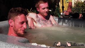 Inked ginger homo leaves jacuzzi to jack off dick with lover