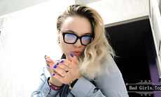 Very cute slim teen blonde office babe web teasing