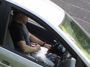 Car Masturbating and Cumming in a Parking Lot - Watcher View