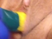 I shove a dry dildo in my boi pussy