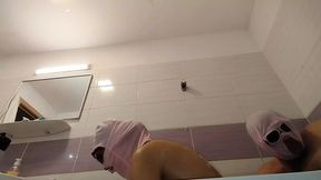 Amateur couple takes a bath, wife with hairy pussy, big ass, big tits