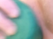 Bathtime fun cumming on big thick bad dragon dildo